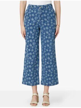 Modern Identity Women's Size M Stretch Denim Pant Blue Print, NEW